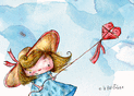 Petite fille &agrave; chapeau et cerf-volant rouge